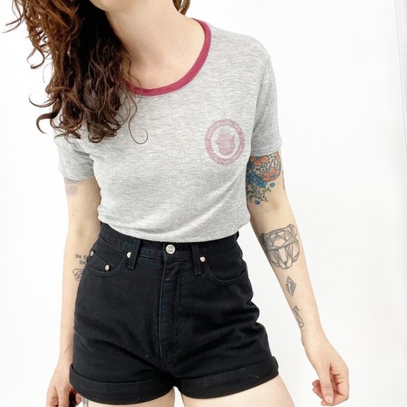 Smokey Bear Tops - Smokey Bear Gray Graphic Ringer Tee Small